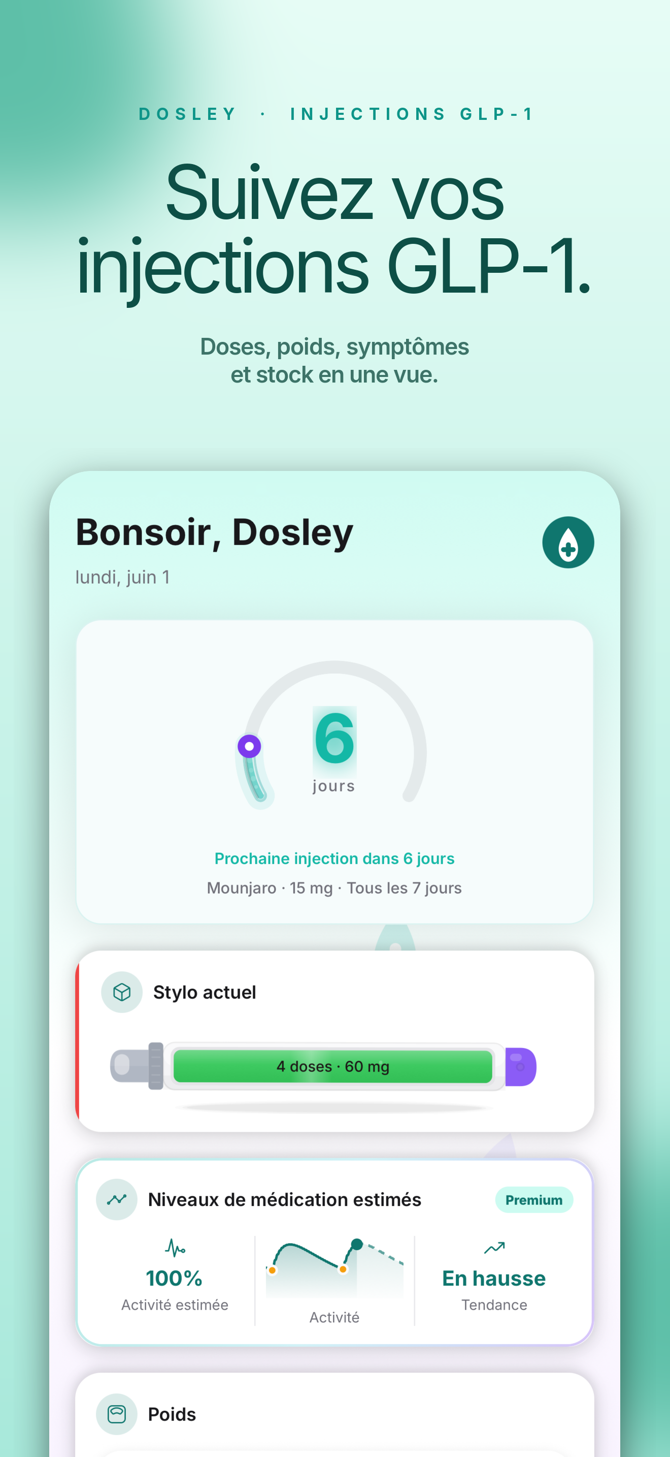 Tableau de bord d'accueil de Dosley